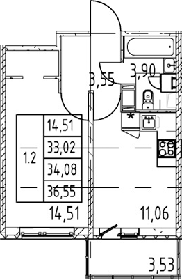 1-комнатная квартира 33.02 м², 12/12 эт., ЖК «Полис ЛАВрики»